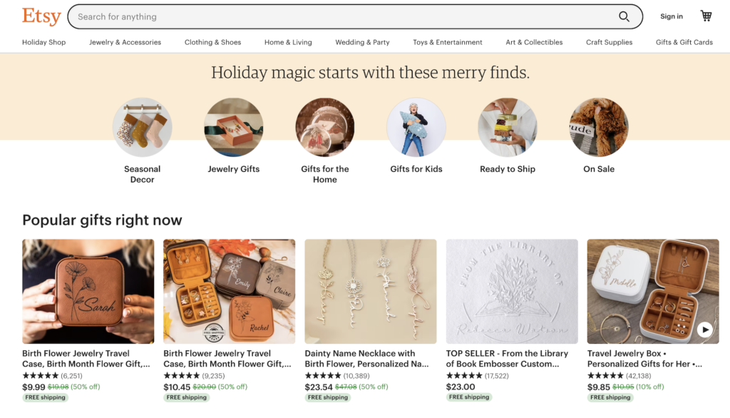 Etsy Trending 2022 gifts around christmas time